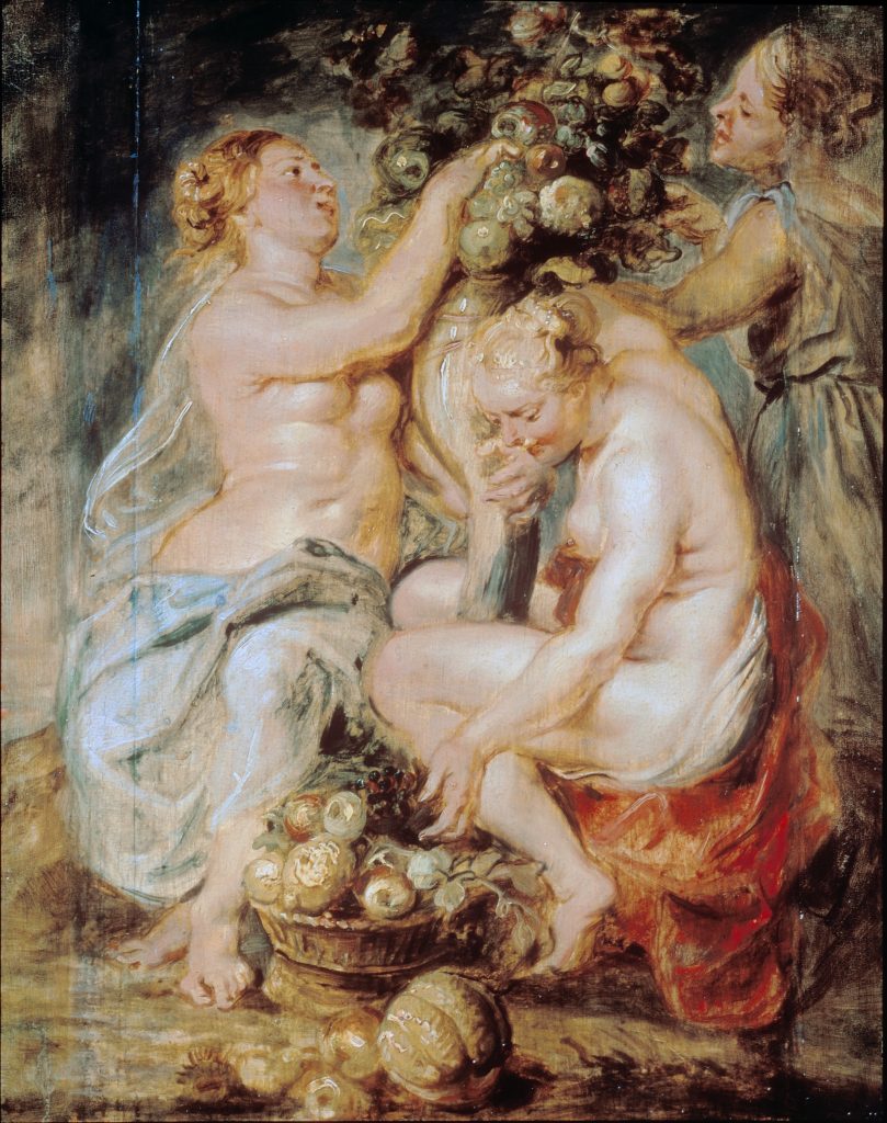 Peter Paul Rubens, Drie nimfen met de hoorn des overvloeds, circa 1625-1628