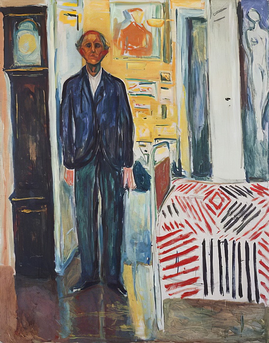 Edvard Munch, Zelfportret tussen klok en bed, 1940-42