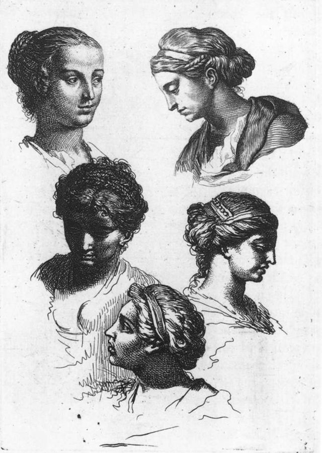 Gerard de Lairesse, Vijf vrouwelijke studiekoppen (1670) Collectie Rijksmuseum, Amsterdam