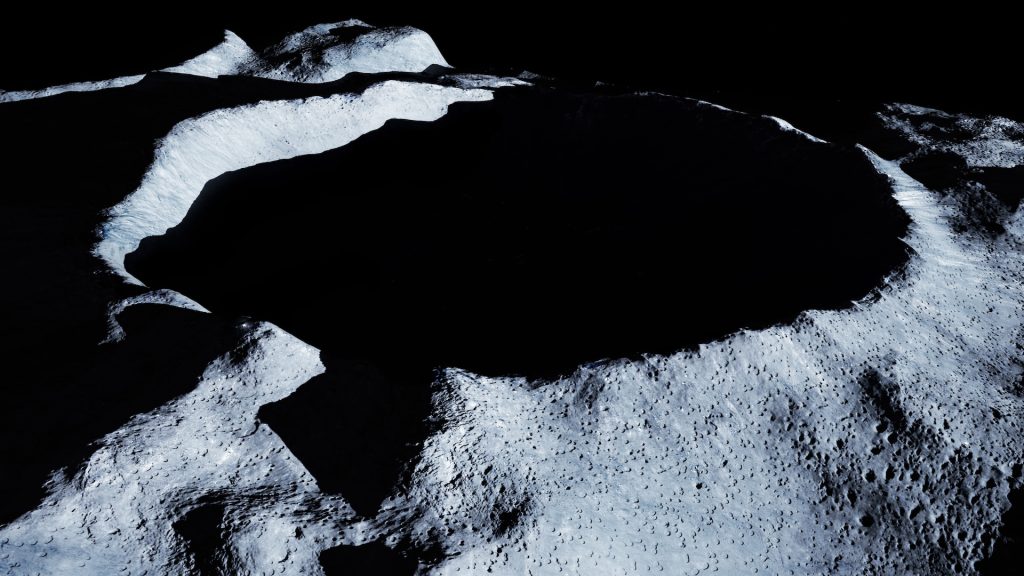 The Shackleton is as much as 4.2 kilometers deep, and astronomers assume that the interior of the crater is the coldest and darkest place in our entire solar system. The tiny white dot at the front left is the temple Rubio wants to build there.