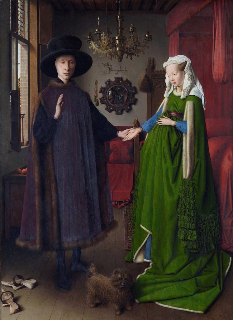 Jan van Eyck, Arnolfini portret (1434), National Gallery Londen 4. Caspar David Friedrich, Het kruis op de berg (1808), Gemälde-galerie, Dresden