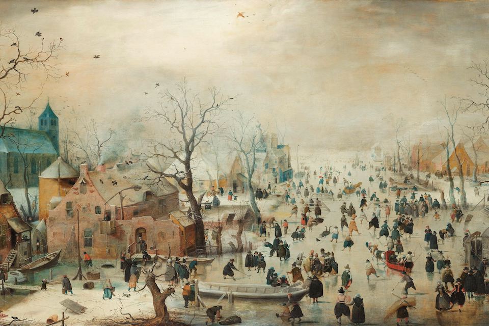Hendrick Avercamp, Winterlandschap met schaatsers (detail), ca. 1608, olieverf op paneel, 77 x 132 cm. Collectie Rijksmuseum Amsterdam