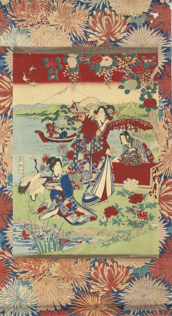 Anoniem, Geisha's in een landschap, 1870-1880, kleurenhoutsnede bevestigd op rot, 49 x 40,5 cm. Van Gogh Museum, Amsterdam