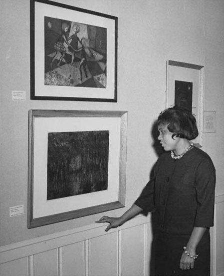 Betye Saar at the opening of her first group exhibition at the Palos Verdes Library Gallery in California, 1961 | Photo courtesy collection of halley k harrisburg and Michael Rosenfeld, New York, NY