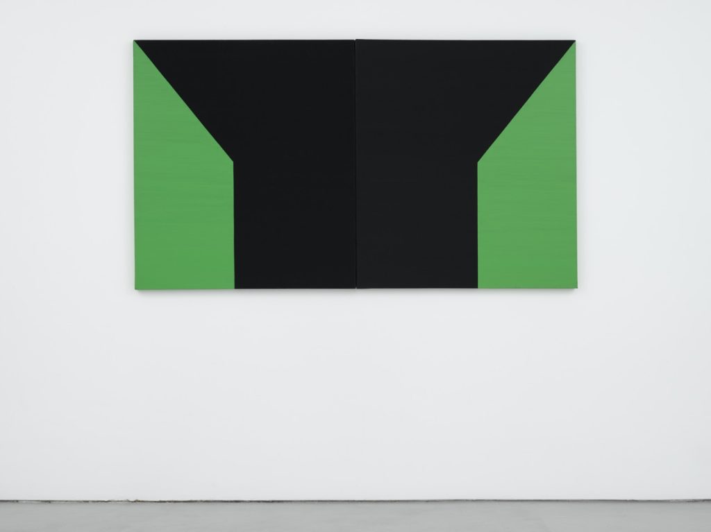 Carmen Herrera, {{Diptych (Green & Black)}}, 1976 | © Courtesy, the artist and Lesson Gallery
