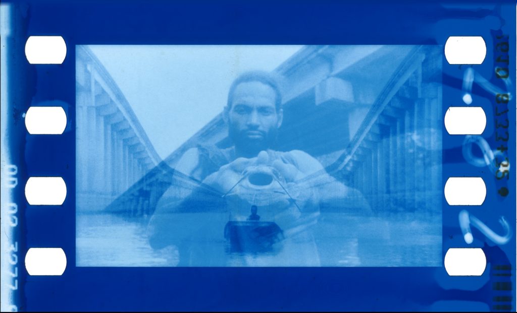 Edgar Cleijne & Ellen Gallagher, Highway Gothic, 2017-2019, 35mm cyanotype filmstill