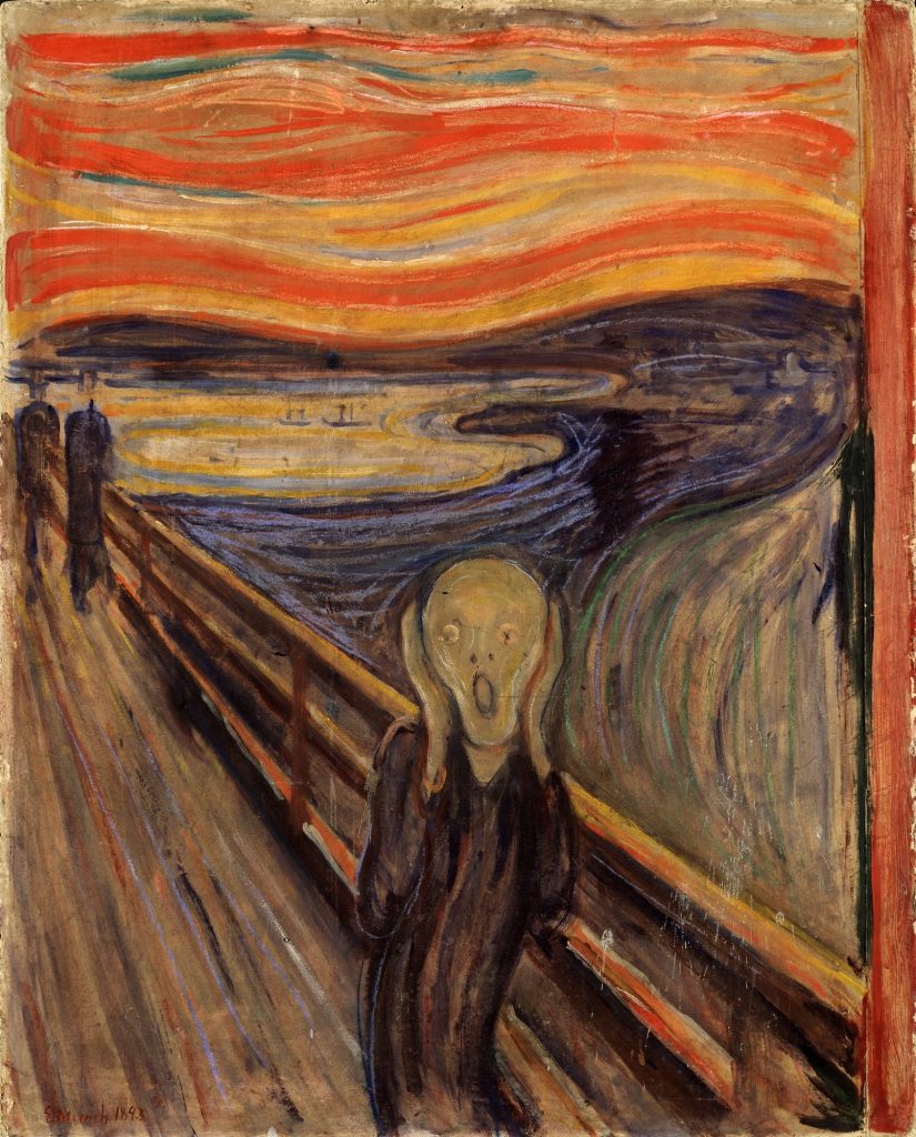 Edvard Munch, De Schreeuw, 1893, olieverf, tempera en pastel op karton, 91x73,5 cm, Nationaal Museum voor Schone Kunsten, Oslo
