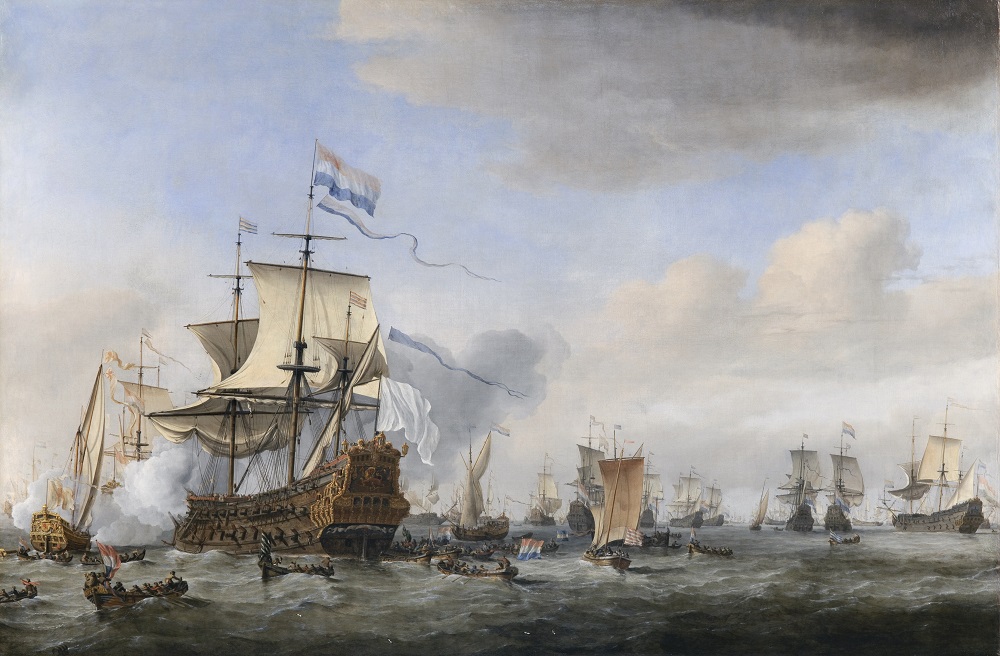 Willem van de Velde II, Krijgsraad op de Eendraght, vlaggeschip Wassenaer Obdam, 24 mei 1665 op rede Texel, Ca. 1665, Fondation Custodia, Parijs