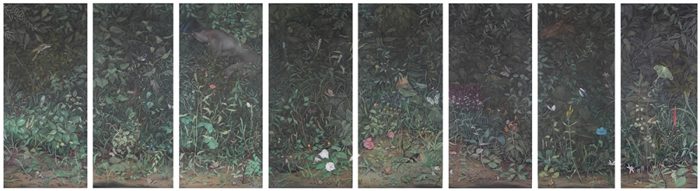 Zachari Logan, Eunuch Tapestry 5 (detail), 2015, pastel on black paper, 213.3 × 731.5 cm, National Gallery of Canada, Ottawa
