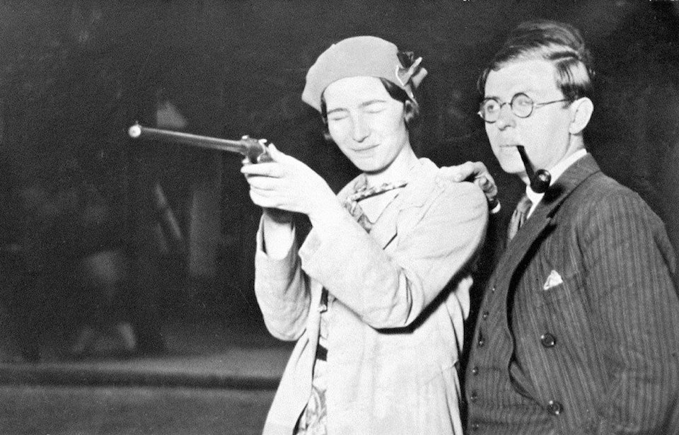 Jean-Paul Sartre and Simone de Beauvoir in their first picture together at a fair, Porte d’Orleans in June, 1929 in Paris, France. Photo by JAZZ EDITIONS/Gamma-Rapho via Getty Images