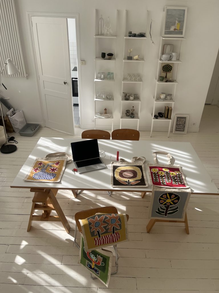 Totebags by Sergio Machado in Lidewij's Studio in Paris
