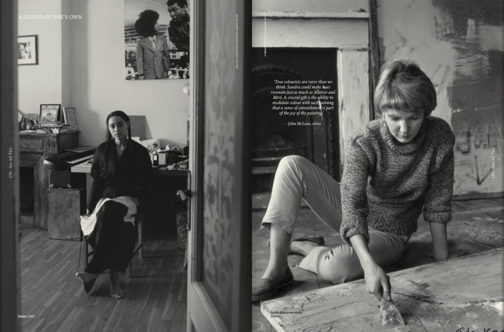 Bikôkô, 2021 (left) Sandra Blow in her studio, 1955 (right)