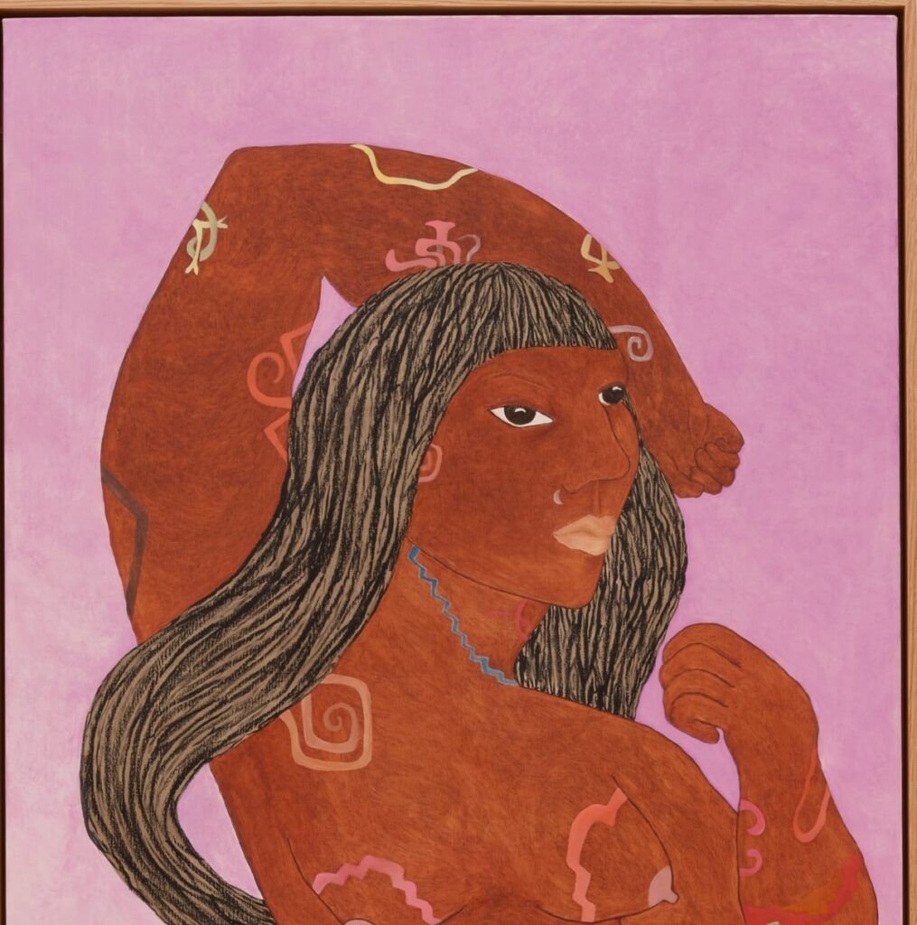 Cecilia Vicuña, Pachamama, 2024, olieverf op doek, 175,3 × 71,1 cm | © 2024 Cecilia Vicuña/Artist Rights Society (ARS), New York, foto: Daniel Kukla