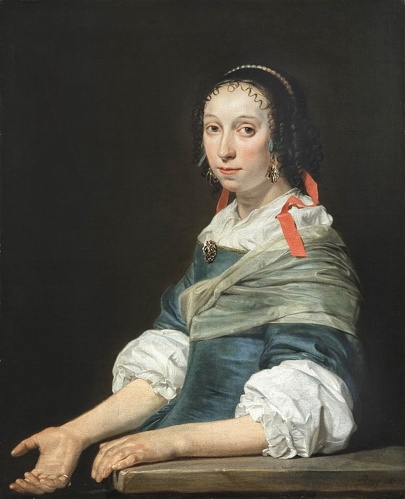 Jan de Bray, Portret van een vrouw met een rode strik in haar haar, 1667