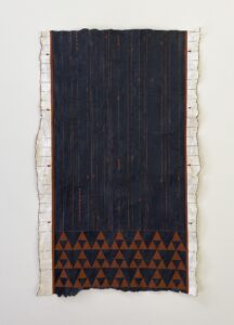 Nikau Hindin, Te Uranga (The rising and setting of the sun due East and due West. Autumnal Equinox. 20.03.2020), 2019, kōkōwai (red ochre), ngārahu (soot pigment) on aute (paper mulberry), from the series Kōkōrangi ki Kōkōwai: From Celestial Bodies to the Earth