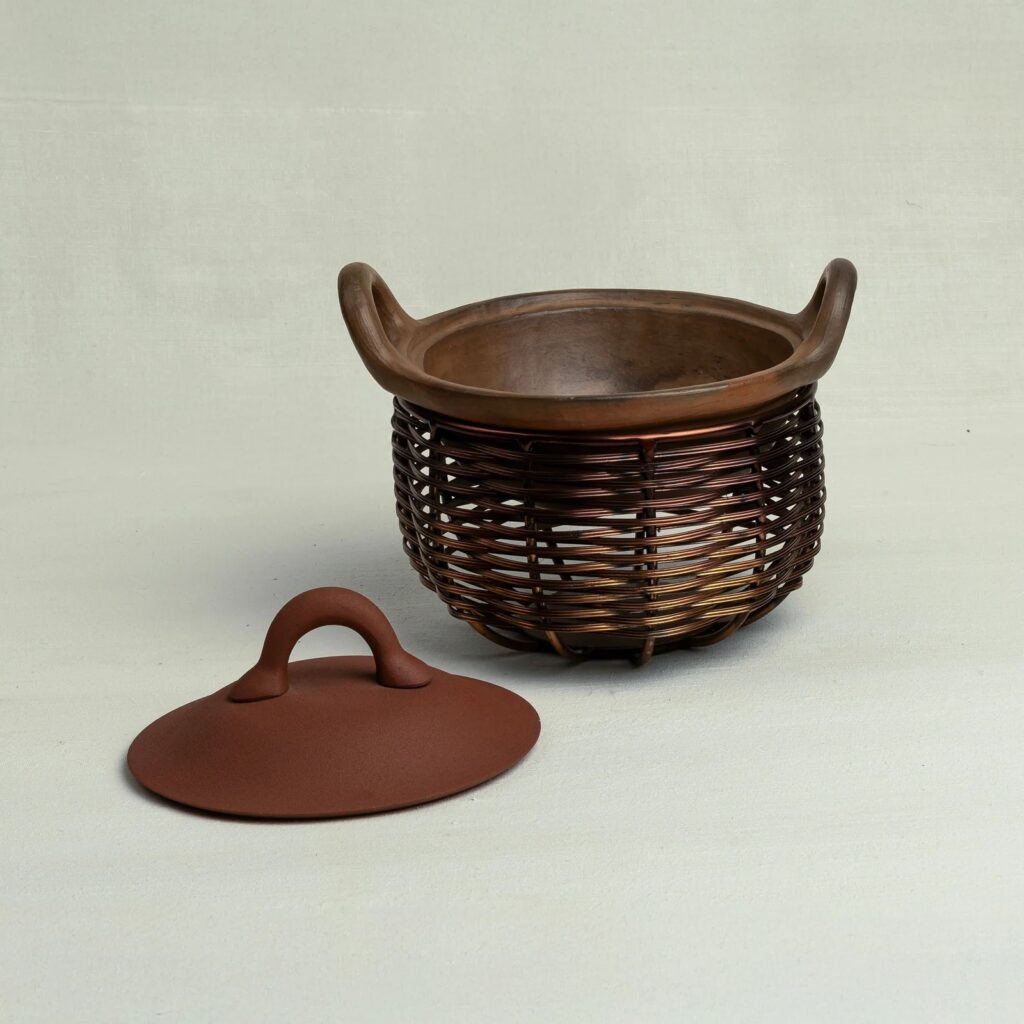 Copper Terracotta Kadai and Tokri Chafing Basket Small
