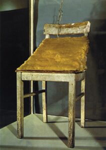 Joseph Beuys, Fat Chair, 1964, fat, wax, barbed wire, wooden chair, 41.6 x 94.5 cm