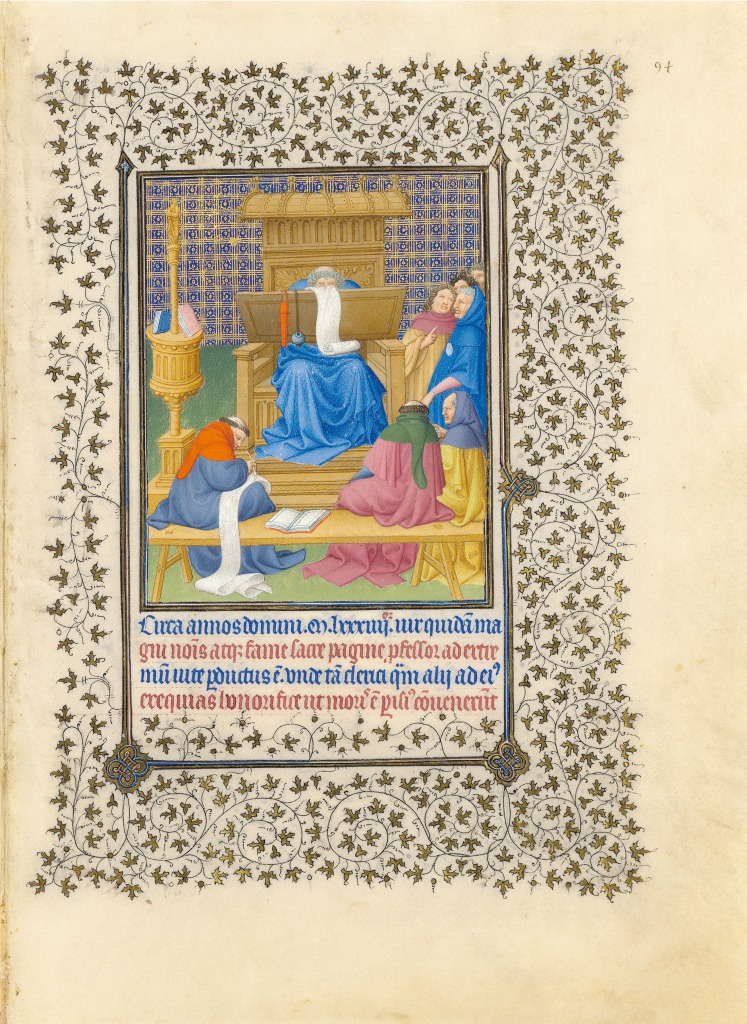Gebroeders van Lymborch, De geschriften uiteenzetten, uit Les Belles Heures, 1405-1408/1409, collectie The Metropolitan Museum of Art, New York