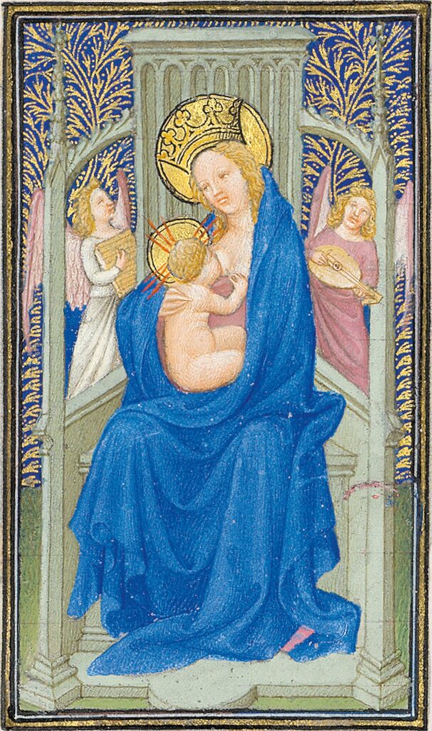 Gebroeders van Lymborch, Maria en kind op troon (detail),uit Les Belles Heures, 1405-1408/1409, collectie The Metropolitan Museum of Art, New York