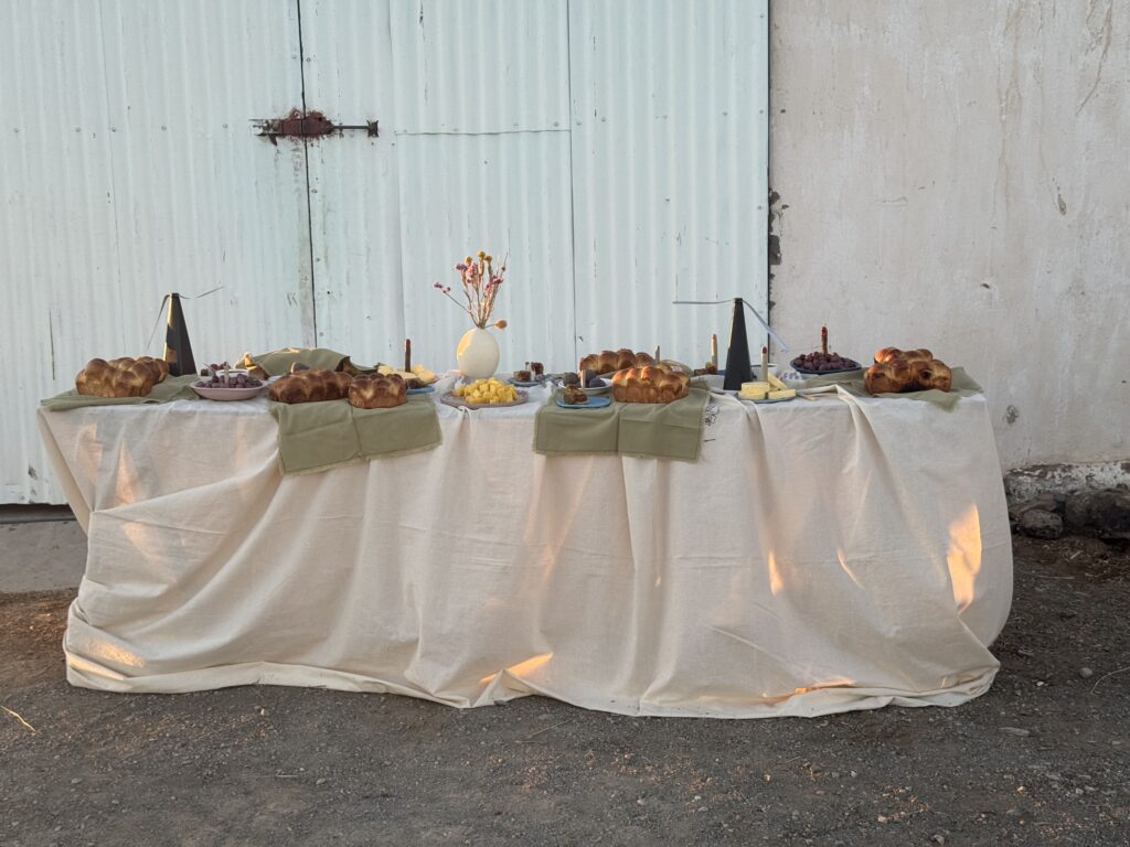 Een tafel vol hapjes staat buiten bij de oude boerderijschuur | foto: Anke Riesenkamp
