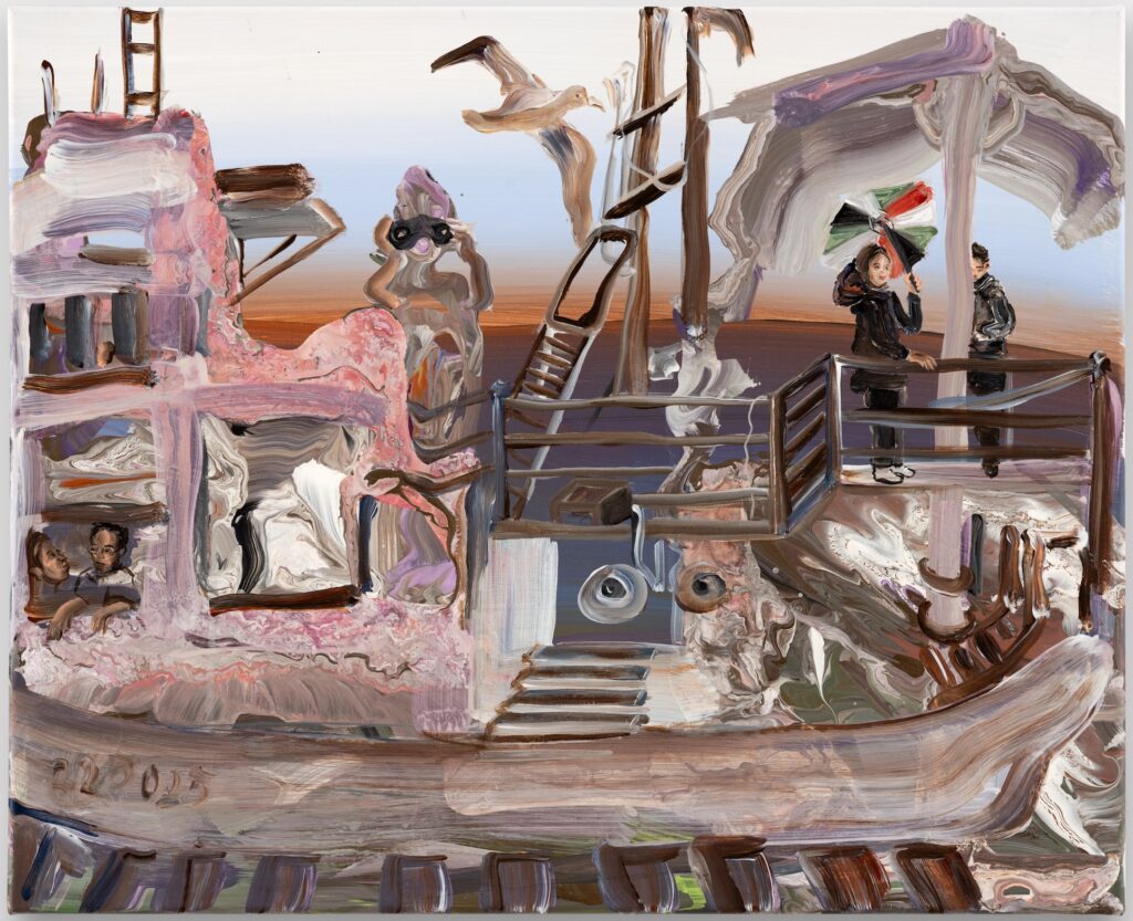 Hend Samir, Flotilla, 2025, Acrylverf op doek, 45 x 55 cm, Courtesy of the artist, Foto_ Harkawik