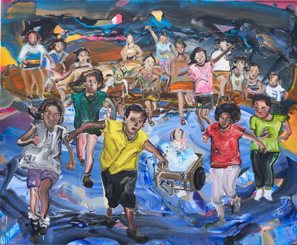 Hend Samir, Running in a skewed daydream, 2020, acryl op doek, 140 x 170 cm, privécollectie Nederland