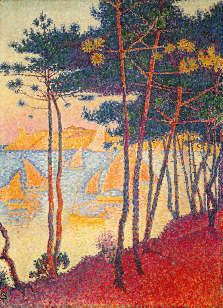 Paul Signac, {{Voiliers et pins}}, 1896, olieverf op doek, 81 x 52 cm, Archives Signac, Paris