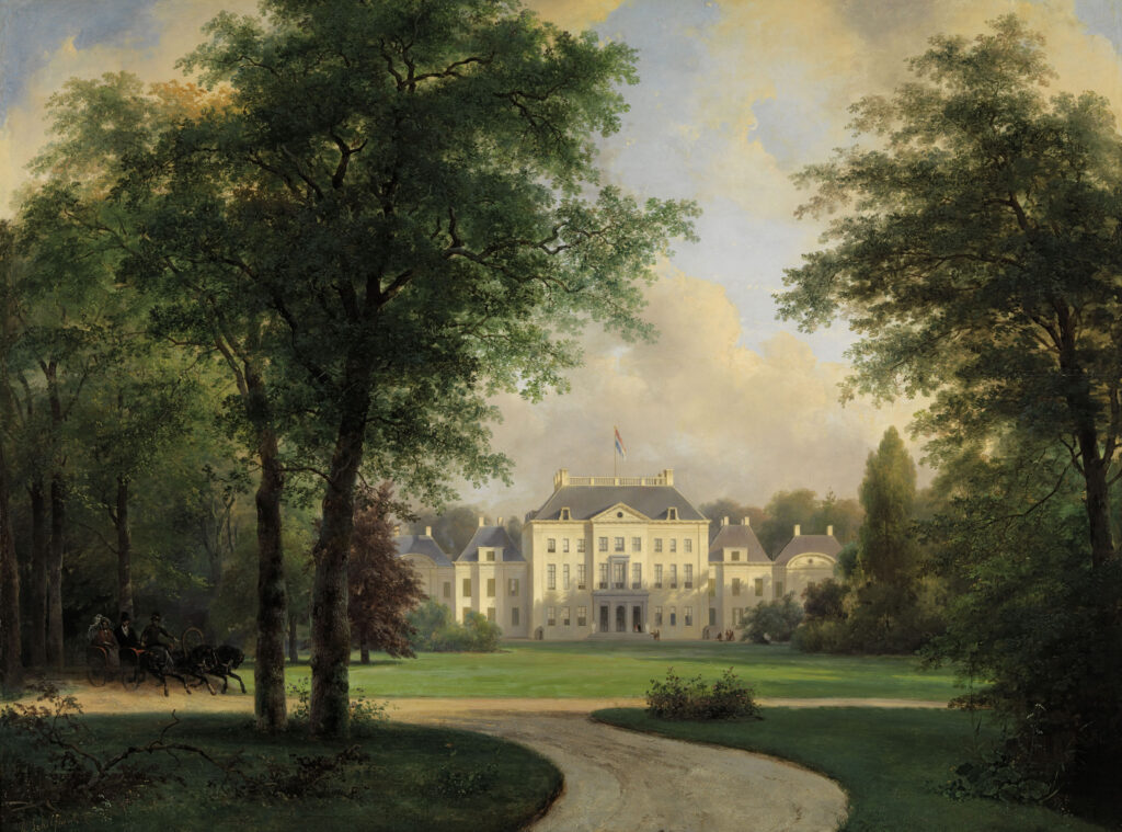 Andreas Schelfhout {{Het Witte Loo vanuit het park gezien}}, 1838, collectie Paleis Het Loo, langdurig bruikleen Geschiedkundige Vereniging Oranje-Nassau