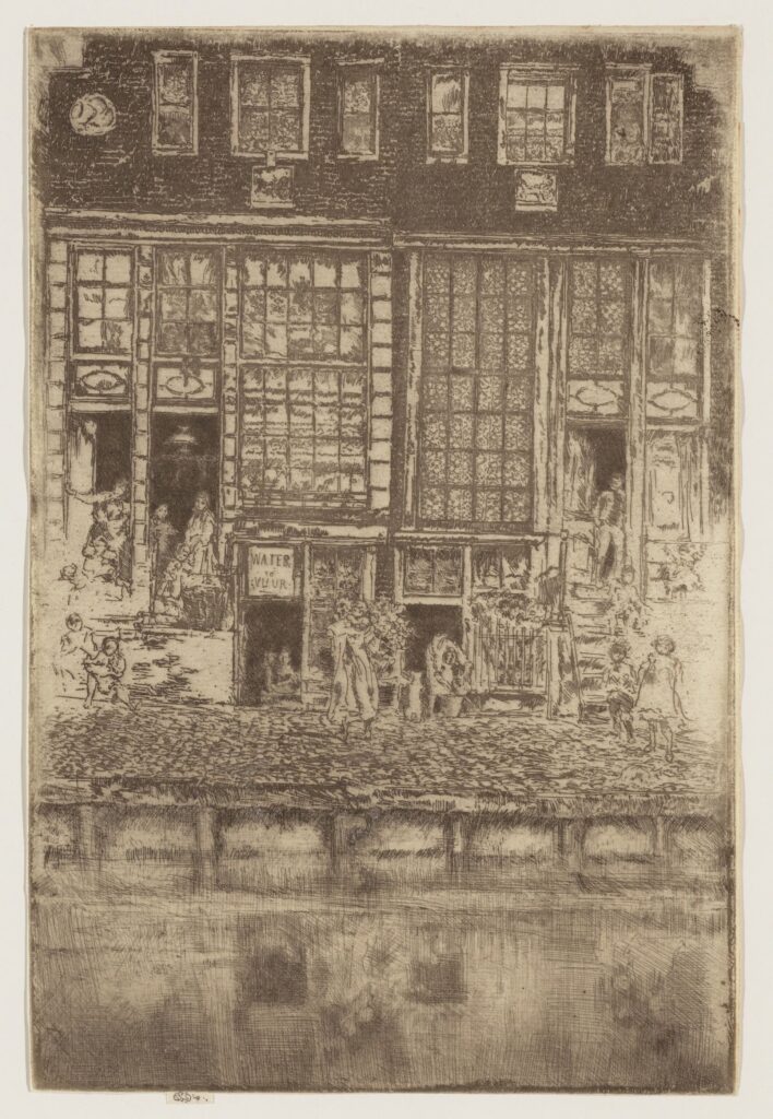 James McNeill Whistler, Het geborduurde gordijn (The Embroidered Curtain), 1889, ets en drogenaald op papier, 24 x 16 cm, Stadsarchief Amsterdam