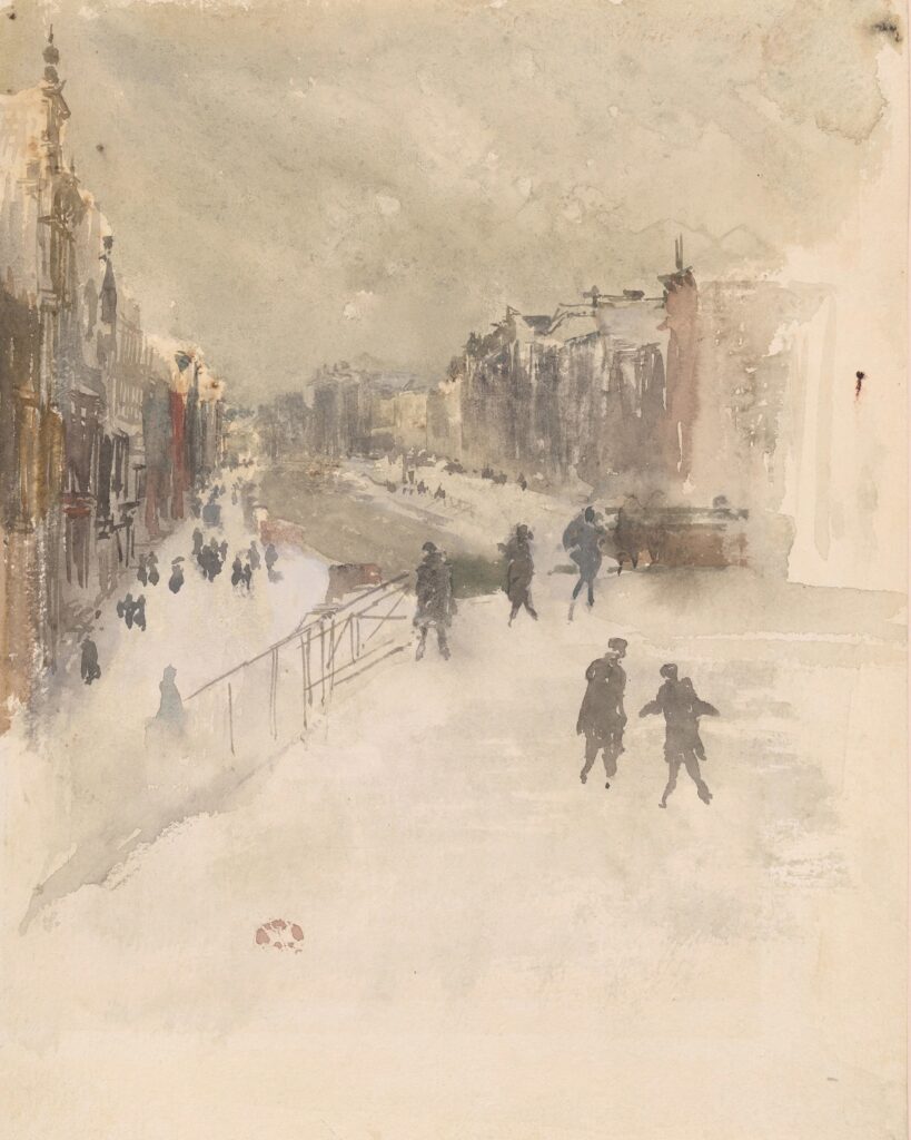 James McNeill Whistler, Sneeuw, Amsterdam, 1882, waterverf op papier, 28,6 × 22,8 cm, privécollectie