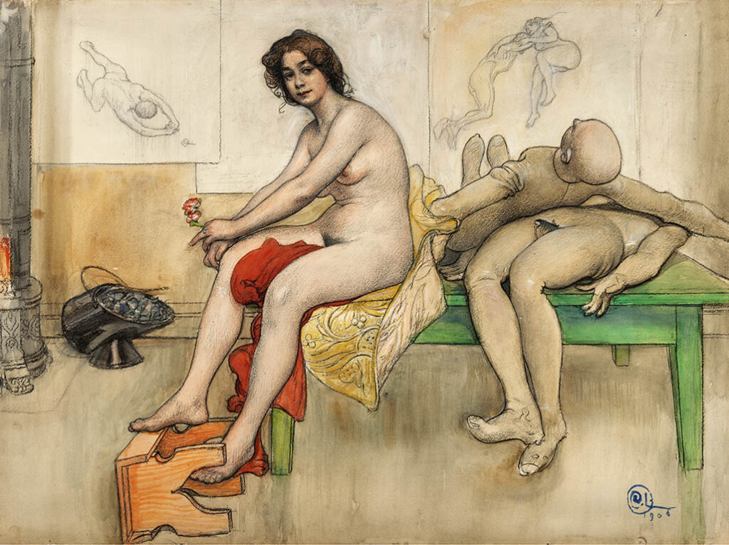 Carl Larsson, The Model and the Mannequins (På modellbordet), 1906